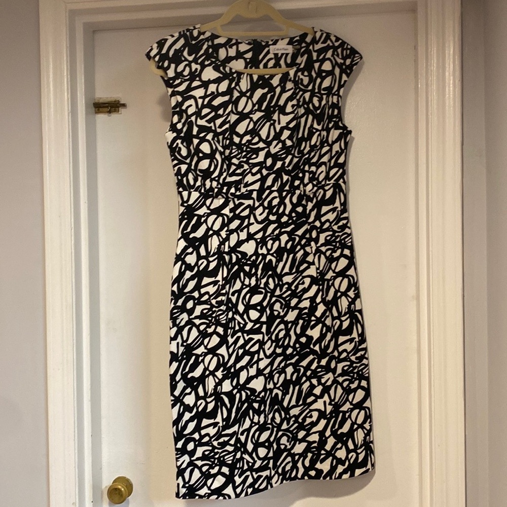 Calvin Klein black and white sleeveless dress, size 6.